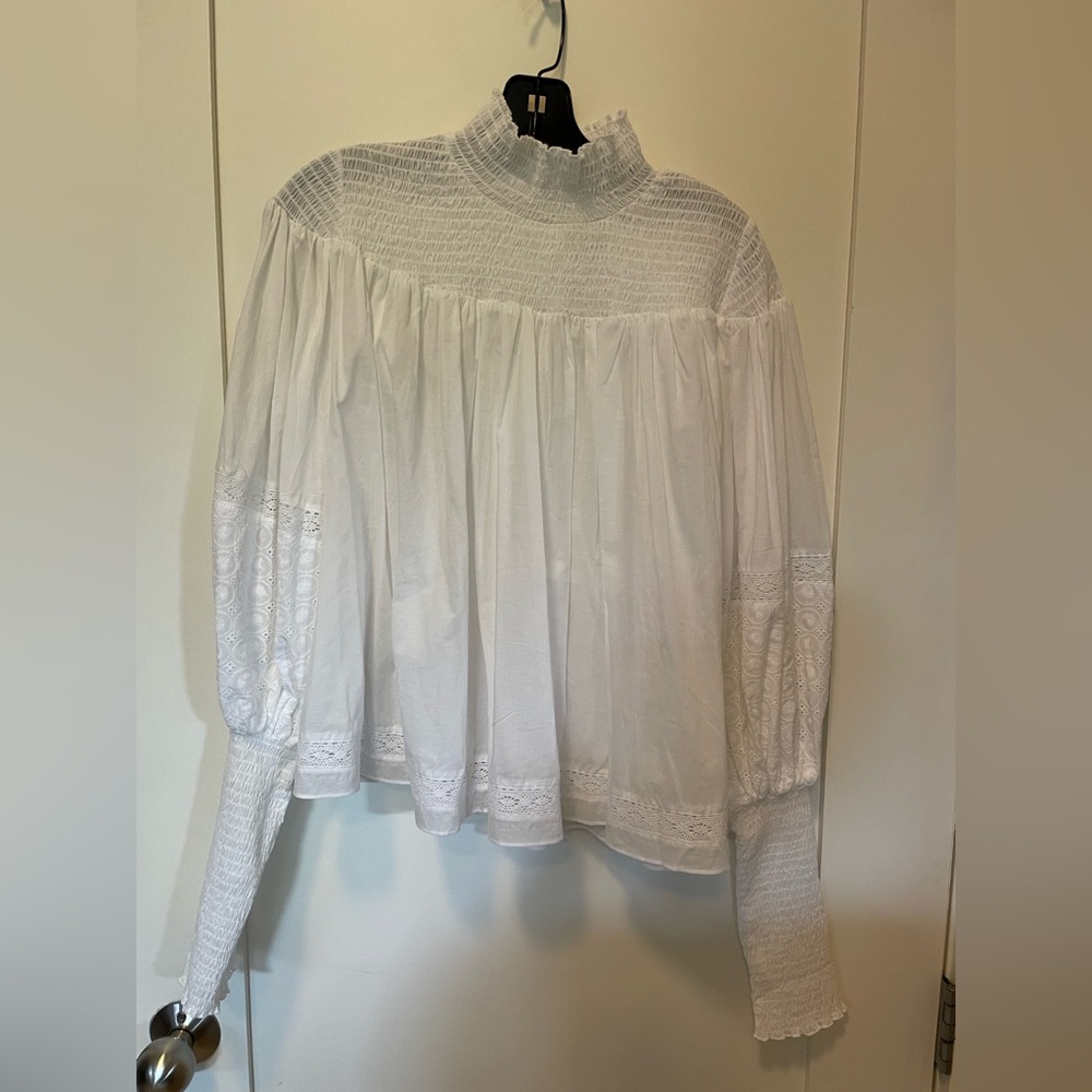 JOSLIN Victoria organic cotton white gathered white blouse AU 10 $329